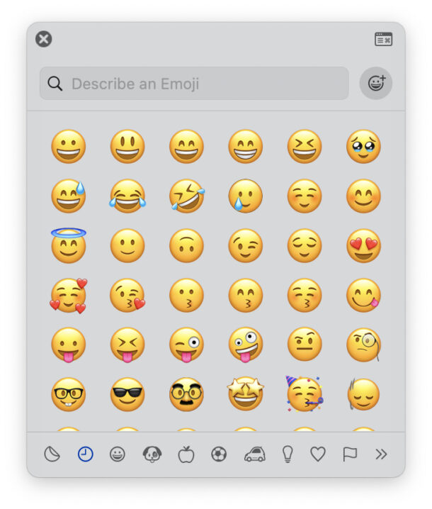 Emoji and Symbols panel on Mac