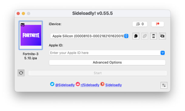 Use Sideloadly to install and sideload Fortnite onto the Mac