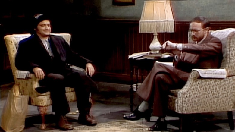 Michael O'Donoghue as an English teacher and John Belushi as his student discuss wolverines in Saturday Night