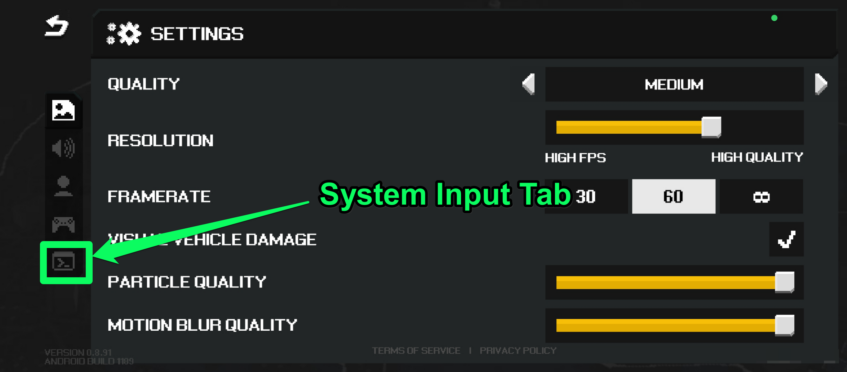 System Input Tab