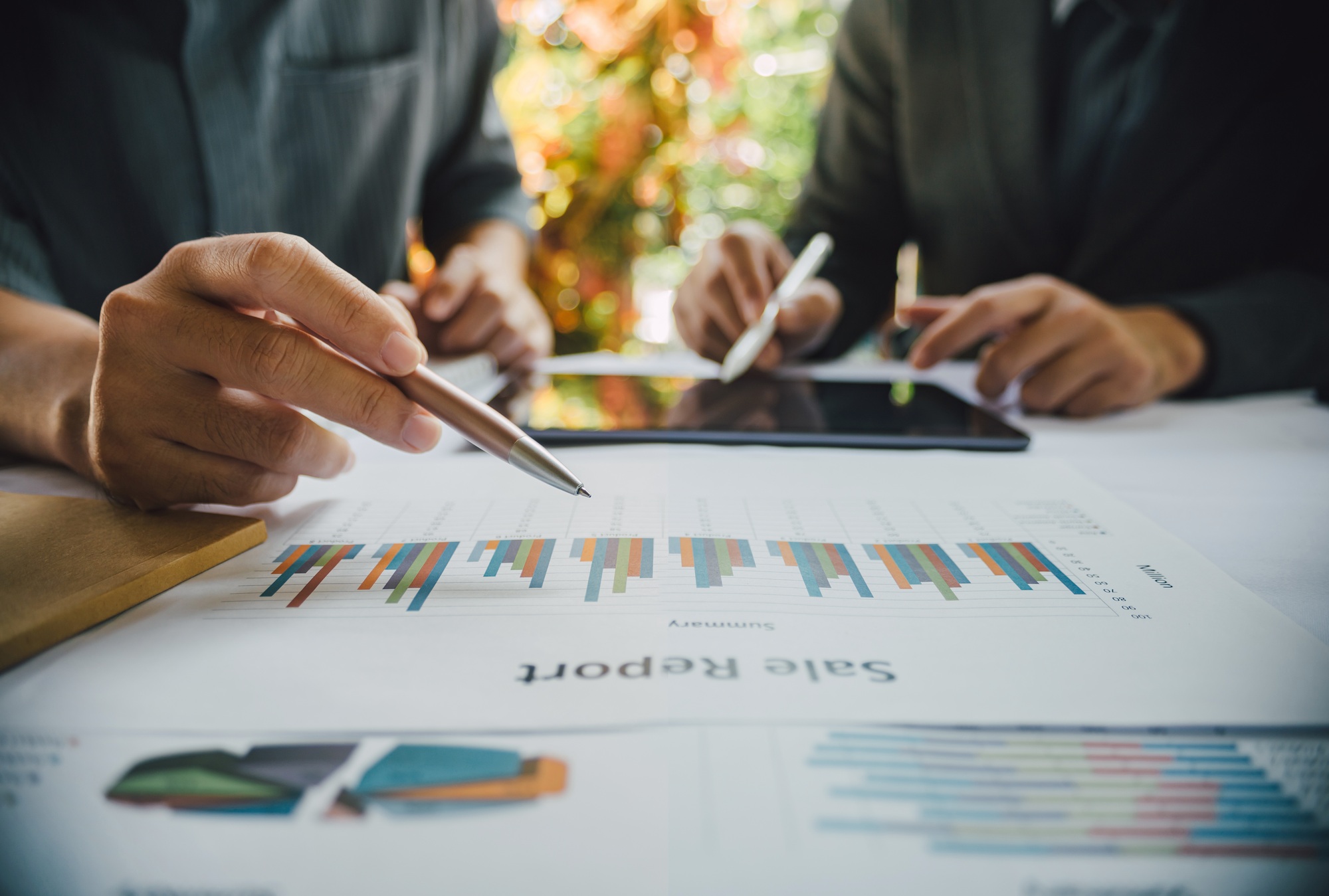 Two businessman consult analyzing company financial cash flow result. Concept for teamwork business