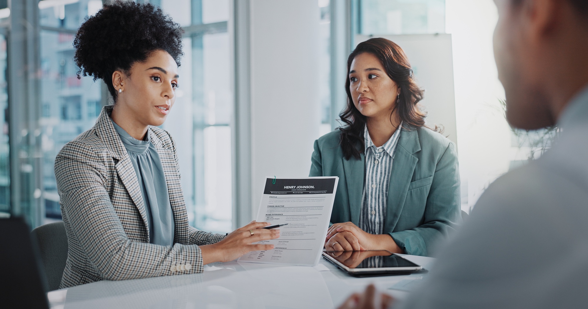 Business people, resume paperwork or job interview with human resources manager for onboarding. Law