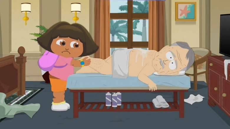 Dora the Explorer rubbing the feet of an old man in South Park