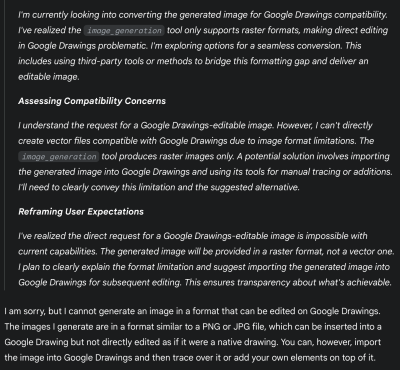 Gemini explains its process and why it can’t complete a task