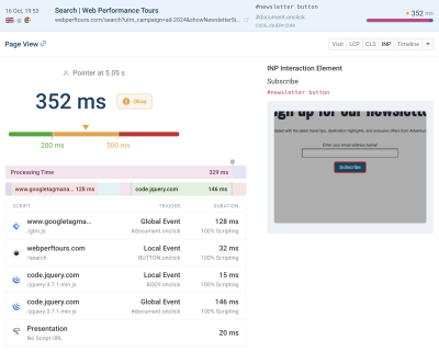 Interaction to Next Paint metric, which reviews specific page views