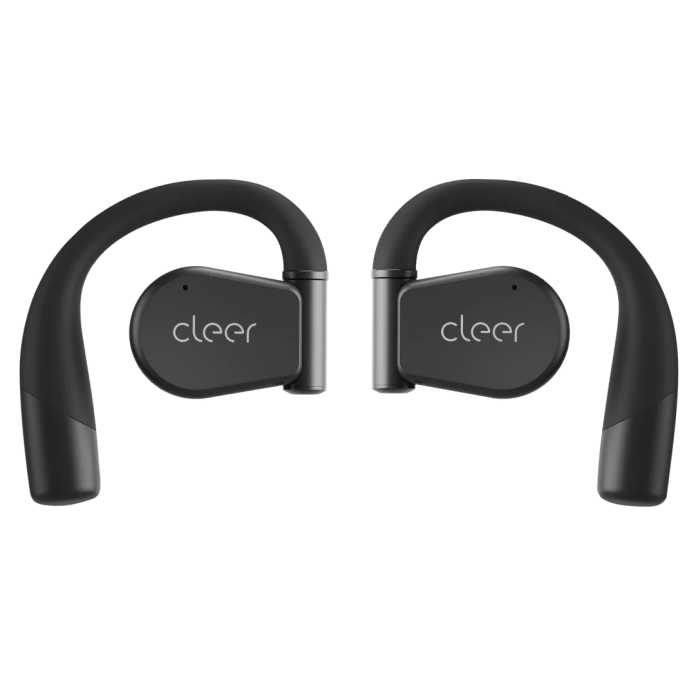 A pair of Cleer Arc 3 Series open-ear earbuds featuring an over-ear hook design in a sleek black finish.