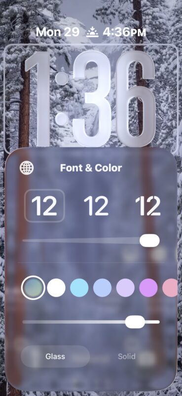 Change intensity of Liquid Glass on the lock screen clock of iPhone
