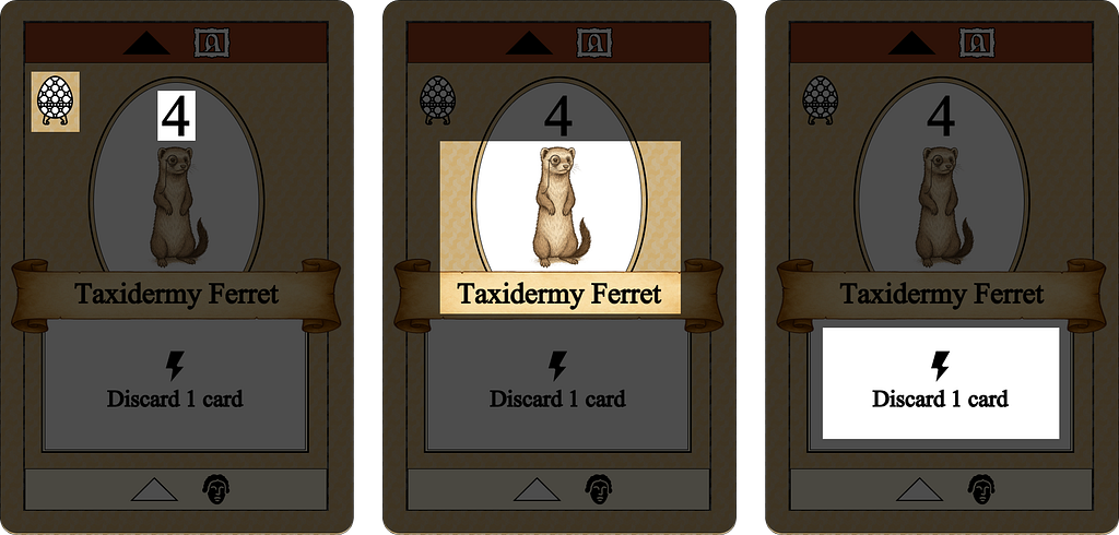 This shows a breakdown of the 3 card components (suit and value, the flavour text and photo, and the power)