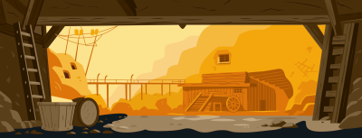 An overlay applied to the gold mine scene illuminates the background, making it brighter than the foreground.