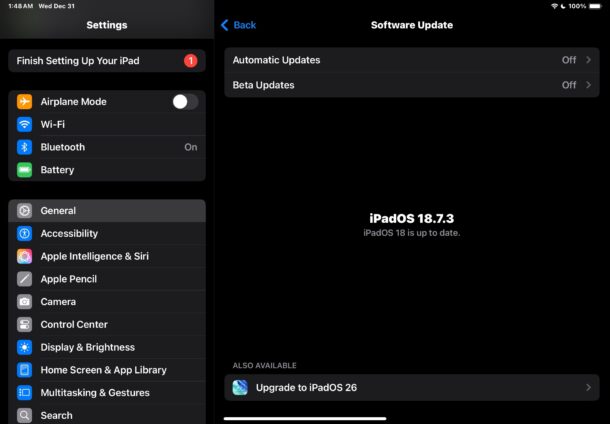 Tap on Upgrade to IpadOS 26 under the Also Available section