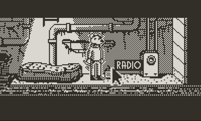 Chance's Lucky Escape - A humanoid dog stands in a sewer. A mattress is beside him.